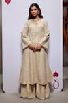 Divya Aggarwal_Ivory Organza Embellished Pearl Leaf Helena Long Kurta Set _Online_at_Aza_Fashions