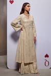 Shop_Divya Aggarwal_Ivory Organza Embellished Pearl Leaf Helena Long Kurta Set _Online_at_Aza_Fashions