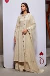 Shop_Divya Aggarwal_Ivory Organza Embellished Pearl Leaf Helena Long Kurta Set 
