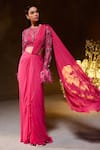 Shop_Divya Aggarwal_Fuchsia Saree Georgette Embellished Feather Diana Blouse And Pre-draped Set _Online_at_Aza_Fashions