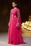 Divya Aggarwal_Fuchsia Saree Georgette Embellished Feather Diana Blouse And Pre-draped Set _at_Aza_Fashions