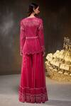 Divya Aggarwal_Fuchsia Lightweight Organza Embellished Pearls V Neck Teigen Jacket Sharara Set _Online_at_Aza_Fashions