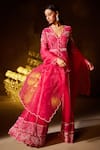 Divya Aggarwal_Fuchsia Lightweight Organza Embellished Pearls V Neck Teigen Jacket Sharara Set _at_Aza_Fashions