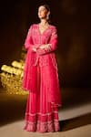 Buy_Divya Aggarwal_Fuchsia Lightweight Organza Embellished Pearls V Neck Teigen Jacket Sharara Set 