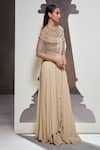 Buy_Divya Aggarwal_Beige Foil Georgette Embellished Pearls Cape Tatiana Pre-draped Saree Set With _Online_at_Aza_Fashions