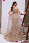 Shop_Divya Aggarwal_Beige Royal Georgette Foil Embellished Pearl Jasmine Cape Sleeve Gown _at_Aza_Fashions