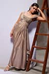 Buy_Divya Aggarwal_Beige Royal Georgette Foil Embellished Floral One Shoulder Martha Draped Gown _Online_at_Aza_Fashions