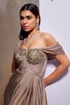 Divya Aggarwal_Beige Royal Georgette Foil Embellished Floral One Shoulder Martha Draped Gown _at_Aza_Fashions