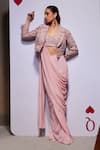 Buy_Divya Aggarwal_Pink Georgette, Organza Bridget Pre-draped Saree Set With Embellished Jacket _at_Aza_Fashions