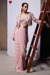 Shop_Divya Aggarwal_Pink Georgette, Organza Bridget Pre-draped Saree Set With Embellished Jacket _Online_at_Aza_Fashions