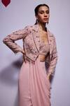 Shop_Divya Aggarwal_Pink Georgette, Organza Bridget Pre-draped Saree Set With Embellished Jacket _at_Aza_Fashions