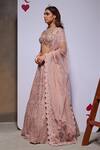 Divya Aggarwal_Pink Organza, Tulle Embroidery, Sequins, Esme Embellished Bridal Lehenga Set _Online_at_Aza_Fashions