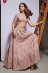 Divya Aggarwal_Pink Organza, Tulle Embroidery, Sequins, Esme Embellished Bridal Lehenga Set _at_Aza_Fashions