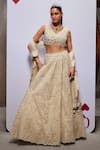 Divya Aggarwal_Ivory Organza, Muslin, Tulle Pearls Esther Embellished Bridal Lehenga Set _Online_at_Aza_Fashions