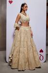 Divya Aggarwal_Ivory Organza, Muslin, Tulle Pearls Esther Embellished Bridal Lehenga Set _at_Aza_Fashions