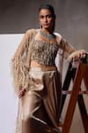 Divya Aggarwal_Beige Corset And Pant Silk Heavy Organza Embellished Feather Grace Cape & Set _at_Aza_Fashions