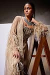 Buy_Divya Aggarwal_Beige Corset And Pant Silk Heavy Organza Embellished Feather Grace Cape & Set 