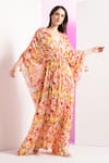 Mandira Wirk_Multi Color Chiffon Abstract V-neck Geometric Chaos Kaftan _at_Aza_Fashions