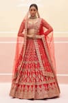 Buy_Angad Singh_Red Raw Silk Embroidered Zardozi Broad V Floral Bridal Lehenga Set _at_Aza_Fashions