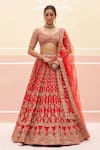 Angad Singh_Red Raw Silk Embroidered Zardozi Broad V Floral Bridal Lehenga Set _Online_at_Aza_Fashions