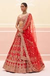 Angad Singh_Red Raw Silk Embroidered Zardozi Broad V Floral Bridal Lehenga Set _at_Aza_Fashions