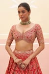 Buy_Angad Singh_Red Raw Silk Embroidered Zardozi Broad V Floral Bridal Lehenga Set 