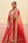 Angad Singh_Red Raw Silk Embroidered Zardozi Broad V And Sequin Bridal Lehenga Set  _Online_at_Aza_Fashions