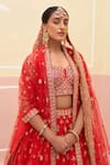 Shop_Angad Singh_Red Raw Silk Embroidered Zardozi Broad V And Sequin Bridal Lehenga Set  _Online_at_Aza_Fashions