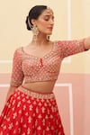 Buy_Angad Singh_Red Raw Silk Embroidered Zardozi Broad V And Sequin Bridal Lehenga Set  