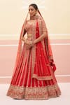 Buy_Angad Singh_Red Raw Silk Embroidered Zardozi Leaf Striped Bridal Lehenga Set _at_Aza_Fashions