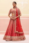 Angad Singh_Red Raw Silk Embroidered Zardozi Leaf Striped Bridal Lehenga Set _Online_at_Aza_Fashions