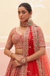 Buy_Angad Singh_Red Raw Silk Embroidered Zardozi Leaf Striped Bridal Lehenga Set _Online_at_Aza_Fashions