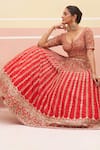 Buy_Angad Singh_Red Raw Silk Embroidered Zardozi Leaf Striped Bridal Lehenga Set 