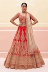 Angad Singh_Red Raw Silk Embroidered Zardozi Vintage Pattern Bridal Lehenga Set _Online_at_Aza_Fashions
