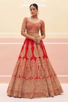 Angad Singh_Red Raw Silk Embroidered Zardozi Vintage Pattern Bridal Lehenga Set _at_Aza_Fashions