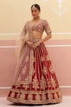 Buy_Angad Singh_Maroon Raw Silk Embroidered Floral Striped Bridal Lehenga Set  _at_Aza_Fashions