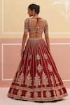 Shop_Angad Singh_Maroon Raw Silk Embroidered Floral Striped Bridal Lehenga Set  _at_Aza_Fashions