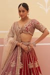 Buy_Angad Singh_Maroon Raw Silk Embroidered Floral Striped Bridal Lehenga Set  _Online_at_Aza_Fashions