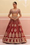 Shop_Angad Singh_Maroon Raw Silk Embroidered Floral Striped Bridal Lehenga Set  _Online_at_Aza_Fashions