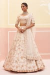 Angad Singh_Ivory Raw Silk Embroidered Zardozi Floral Jaal Bridal Lehenga Set _Online_at_Aza_Fashions