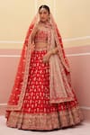 Buy_Angad Singh_Red Raw Silk Embroidered Zardozi Floral Pattern Bridal Lehenga Set _at_Aza_Fashions