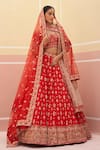 Angad Singh_Red Raw Silk Embroidered Zardozi Floral Pattern Bridal Lehenga Set _Online_at_Aza_Fashions