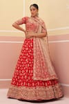 Buy_Angad Singh_Red Raw Silk Embroidered Zardozi Floral Pattern Bridal Lehenga Set _Online_at_Aza_Fashions