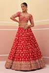 Angad Singh_Red Raw Silk Embroidered Zardozi Floral Pattern Bridal Lehenga Set _at_Aza_Fashions