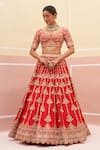 Shop_Angad Singh_Red Raw Silk Embroidered Vintage Stripe Pattern Bridal Lehenga Set _Online_at_Aza_Fashions