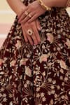 Angad Singh_Maroon Velvet Embroidered Zardozi Leaf Floral Bridal Lehenga Set _at_Aza_Fashions