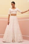 Angad Singh_Pink Raw Silk Embroidered Zardozi Floral Dabka Bridal Lehenga Set _at_Aza_Fashions