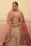 Angad Singh_Pink Embroidered Applique Mughal Bridal Lehenga Set  _Online_at_Aza_Fashions