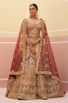 Shop_Angad Singh_Pink Embroidered Applique Broad V Mughal Bridal Lehenga Set _Online_at_Aza_Fashions