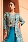 Osaa by Adarsh_Green Organza Embroidery Zardozi Bustier Floral Jacket Skirt Set _Online_at_Aza_Fashions